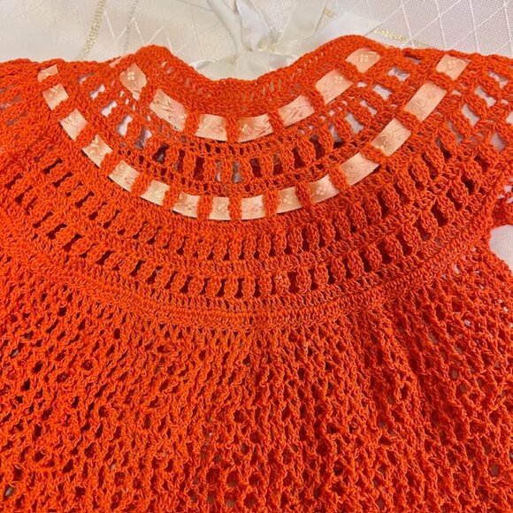 VTG Baby Girl Crochet Dress, Vintage Crochet Infant Dress Orange Baby Clothes - Picture 4 of 9